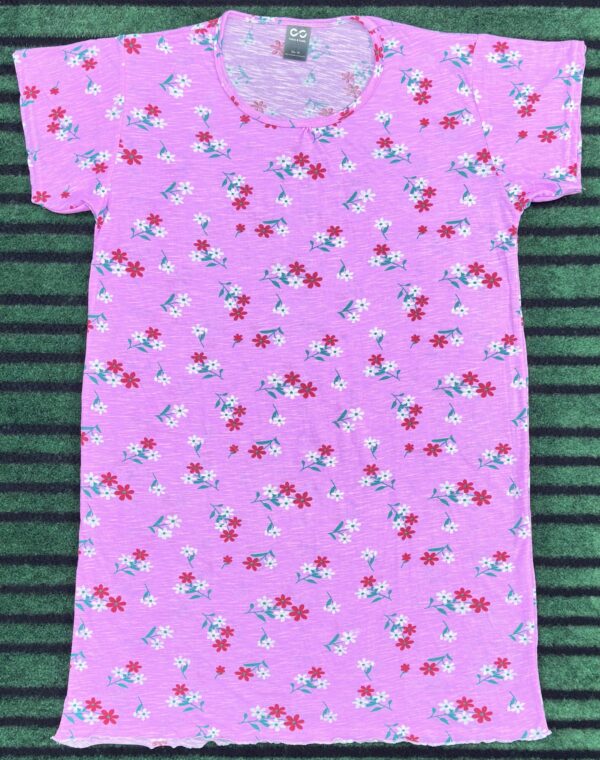 Ladies Long T-Shirt with Palazzo - Pink Flower