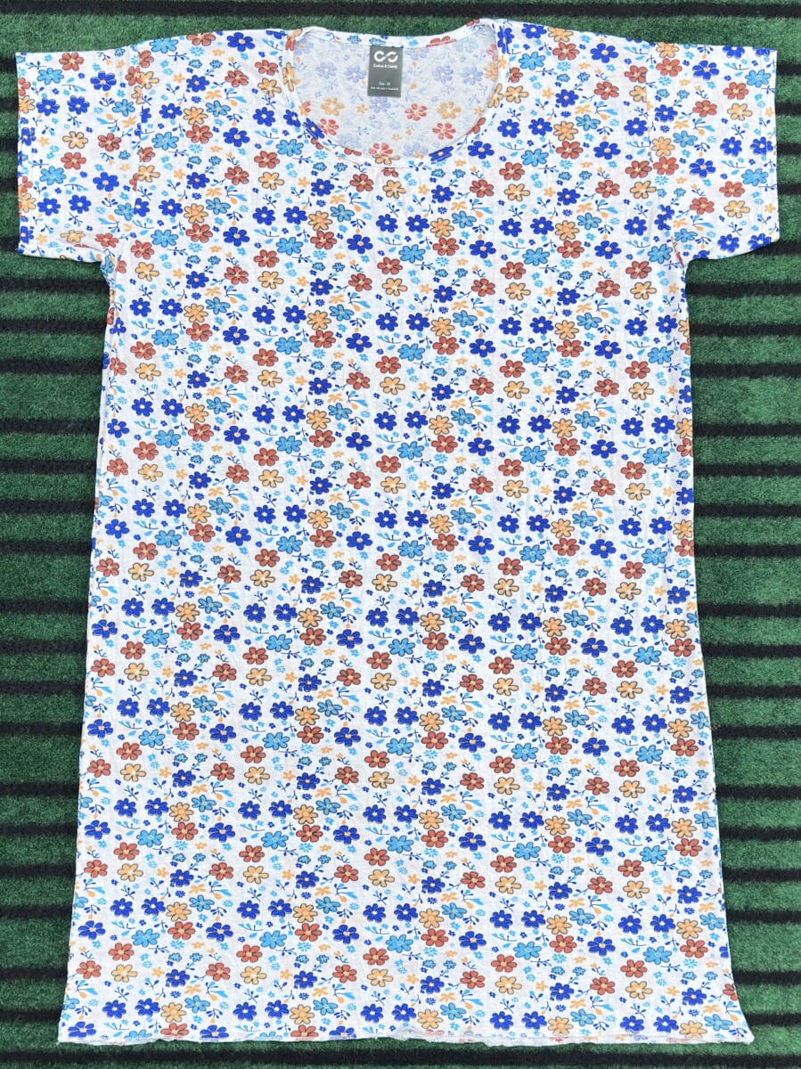 Ladies Long T-Shirt with Palazzo - White Flower