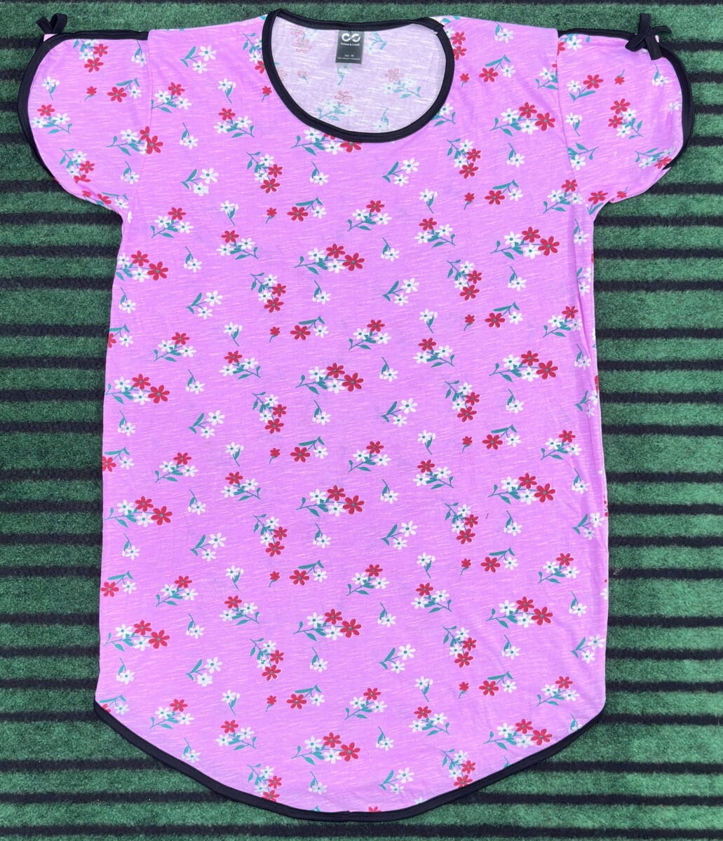 Ladies Long Round T-Shirt with Palazzo - Pink Flower