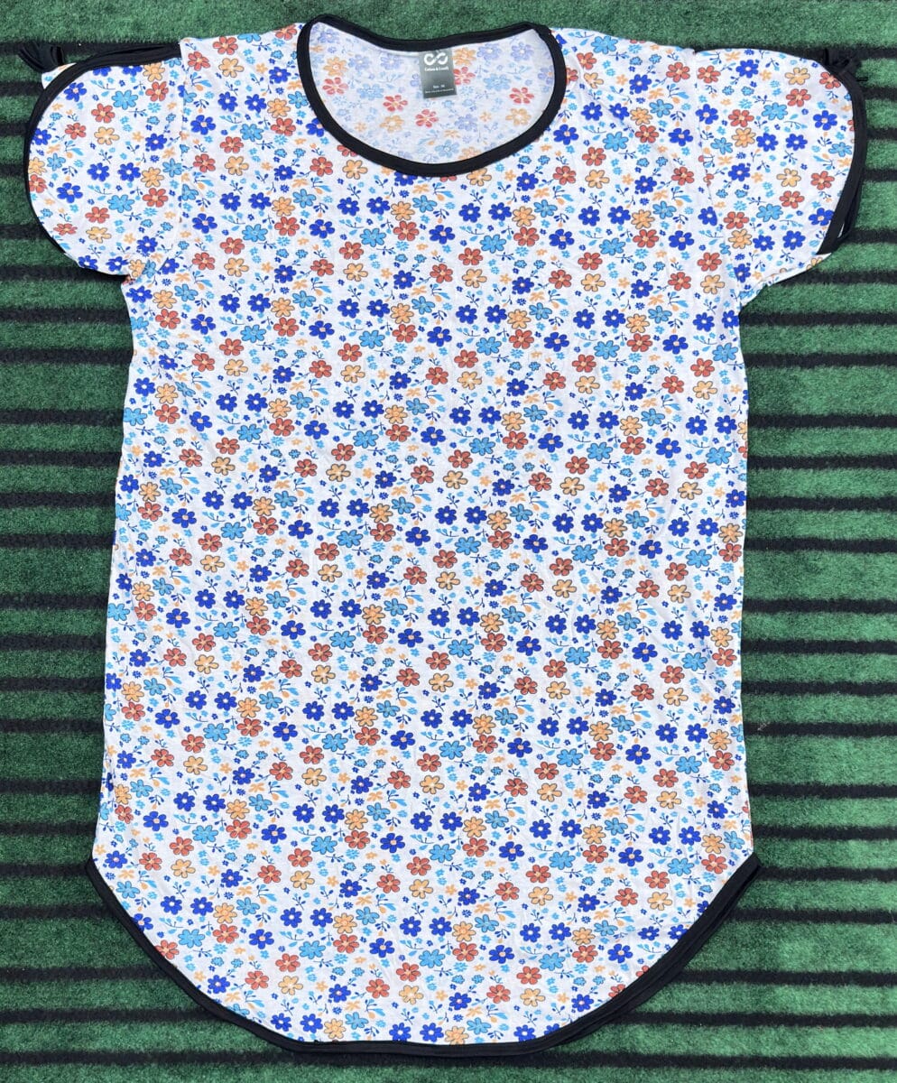 Ladies Long Round T-Shirt with Palazzo - White Flower